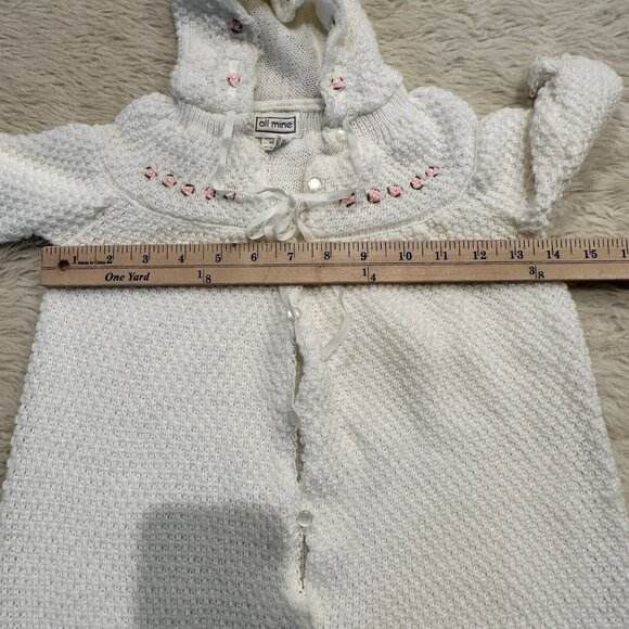 All Mine Baby Gown Sweater Hooded Embroidery White Pink Flowers Size 12M VTG - Picture 6 of 9